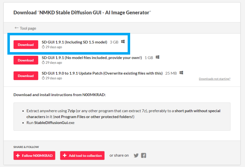 NMKD Stable Diffusion GUI downloading